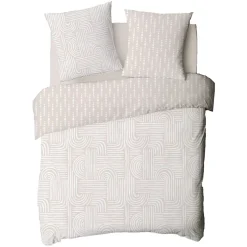 Future Home Parure de lit 2 personnes en coton 57 fils imprimé beige 240x220cm New