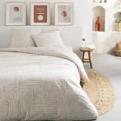 Future Home Parure de lit 2 personnes en coton 57 fils imprimé beige 260x240cm Hot