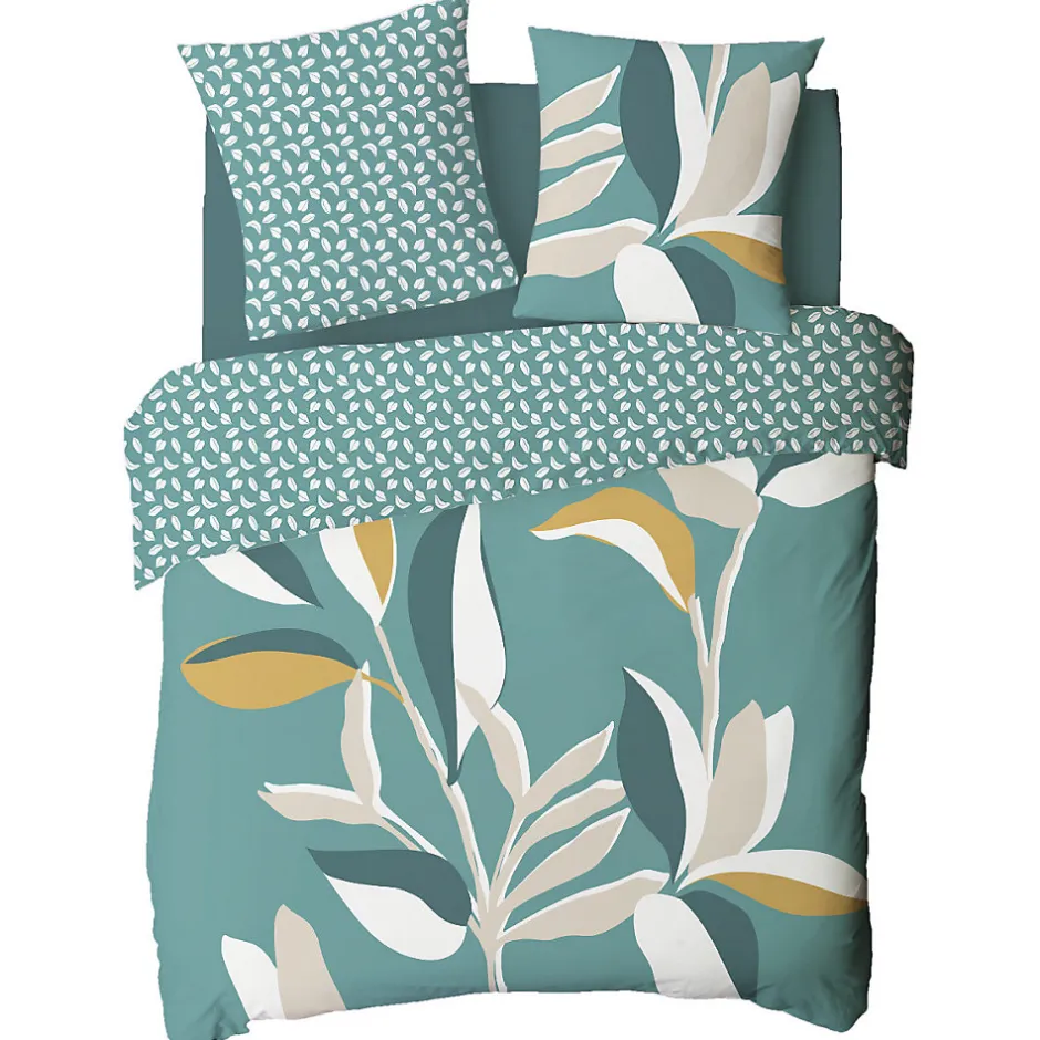 Future Home Parure de lit 2 personnes tropical réversible feuilles 240x220cm