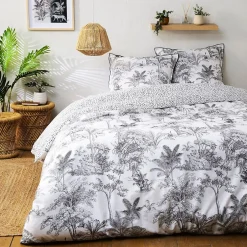 Future Home Parure de lit 2 personnes en coton 57 fils imprimé blanc 240x220cm Hot
