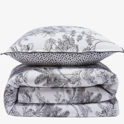 Future Home Parure de lit 2 personnes en coton 57 fils imprimé blanc 240x220cm Hot