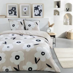 Future Home Parure de lit 2 personnes en coton 57 fils imprimé beige 240x220cm