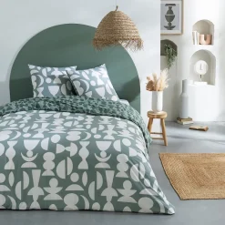 Future Home Parure de lit 2 personnes en coton 57 fils imprimé vert 240x220cm