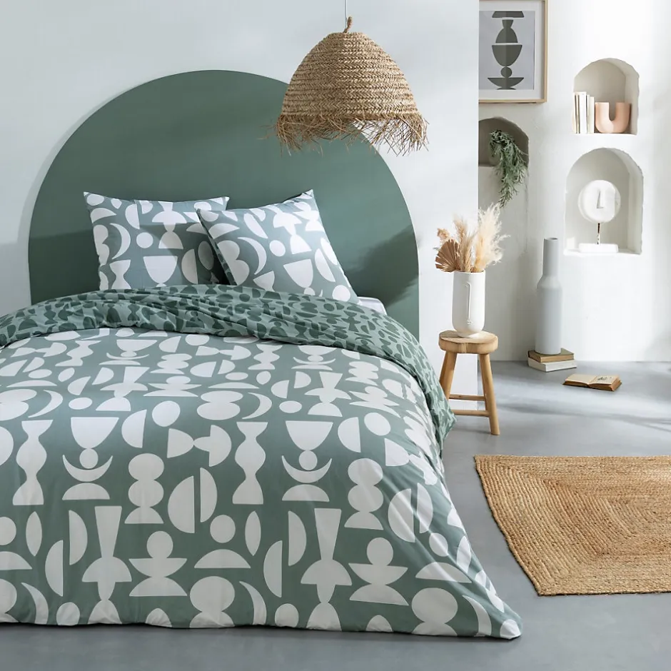 Future Home Parure de lit 2 personnes en coton 57 fils imprimé vert 240x220cm