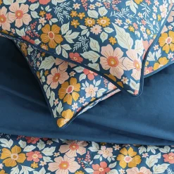 Future Home Parure de lit 2 personnes en coton 57 fils imprimé bleu 240x220cm Clearance
