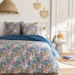 Future Home Parure de lit 2 personnes en coton 57 fils imprimé bleu 240x220cm Clearance
