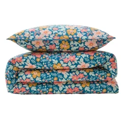 Future Home Parure de lit 2 personnes en coton 57 fils imprimé bleu 240x220cm Clearance