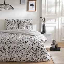 Future Home Parure de lit 2 personnes feuillage et rayures en coton 240x220cm New