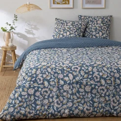 Future Home Parure de lit 2 personnes en percale 70 fils imprimé bleu