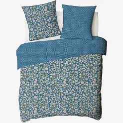 Future Home Parure de lit 2 personnes en percale 70 fils imprimé bleu