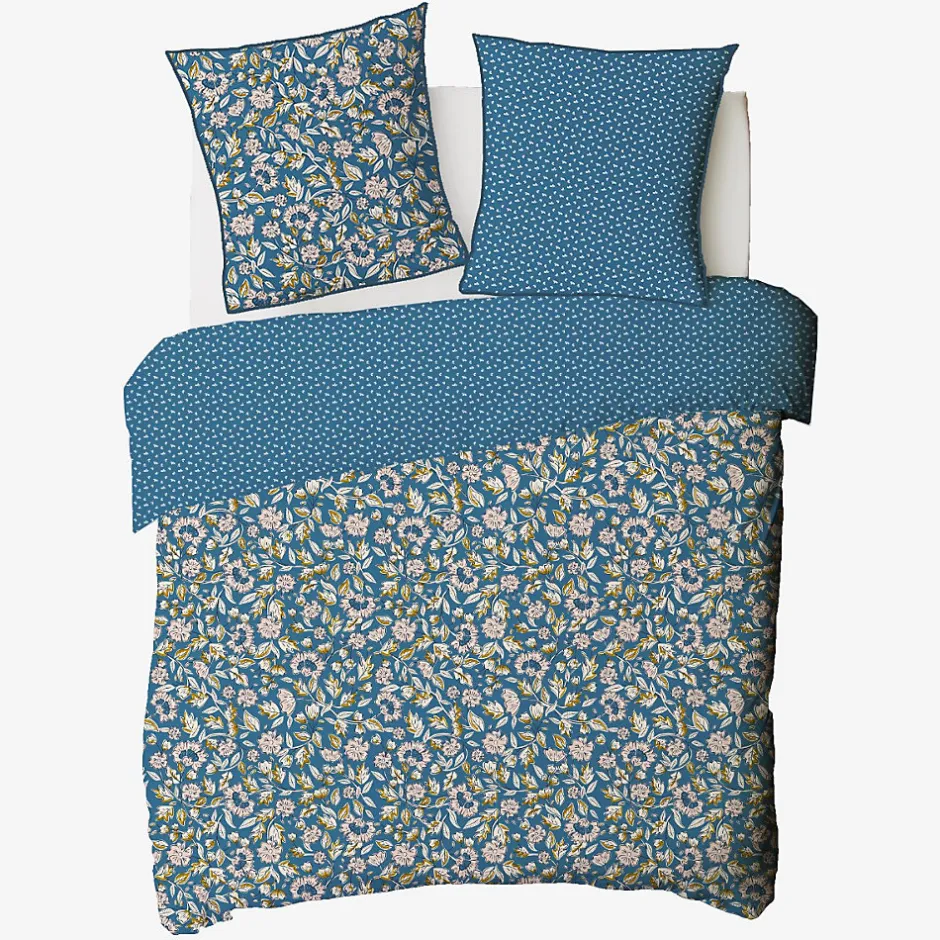 Future Home Parure de lit 2 personnes en percale 70 fils imprimé bleu