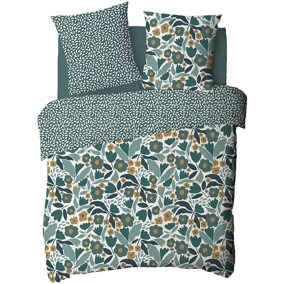 Future Home Parure de lit 2 personnes en coton 57 fils imprimé vert 260x240cm Clearance
