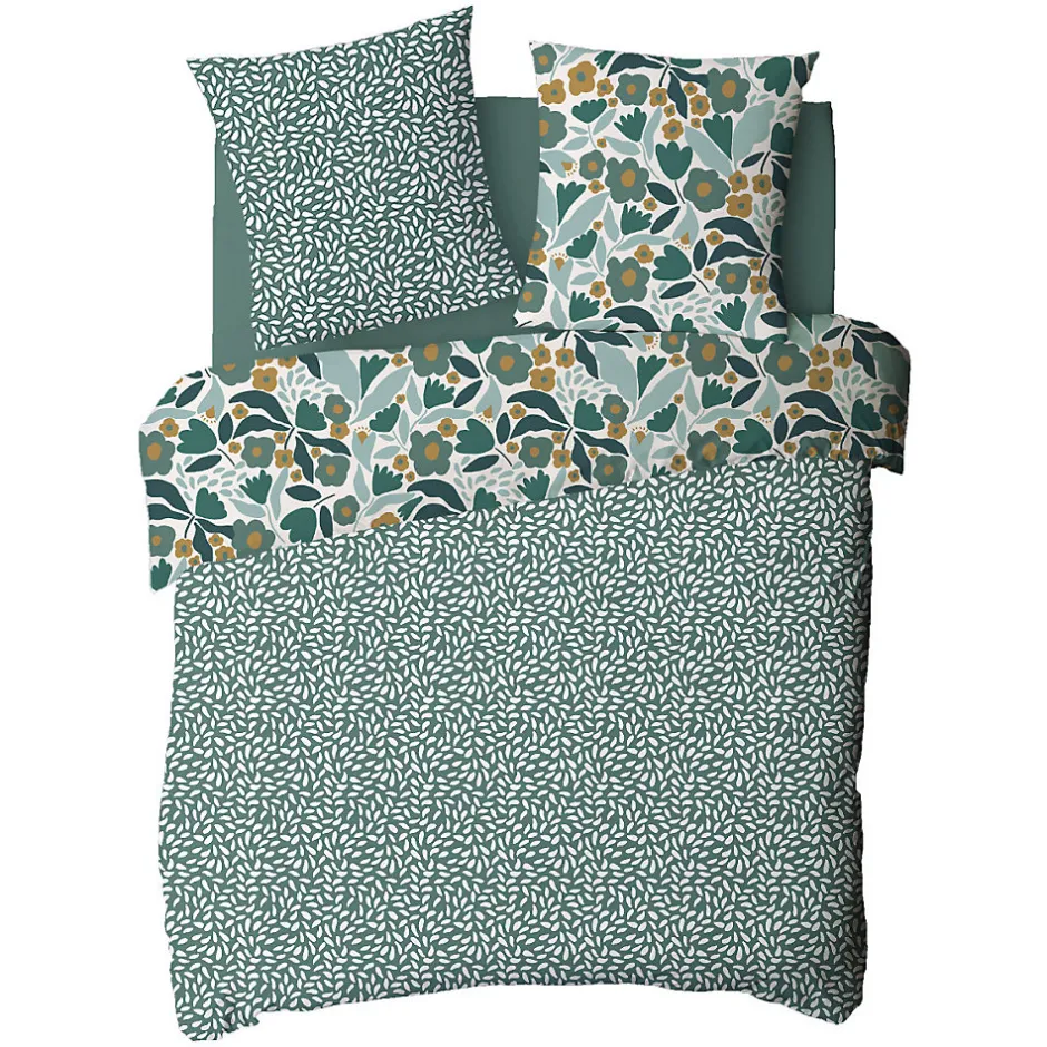 Future Home Parure de lit 2 personnes en coton 57 fils imprimé vert 260x240cm Clearance