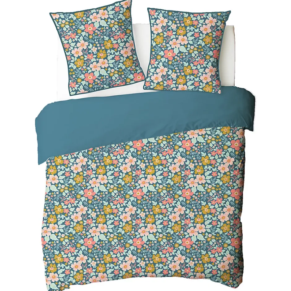 Future Home Parure de lit 2 personnes en coton 57 fils imprimé bleu 260x240cm Sale