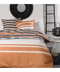 Todays Tools Parure de lit 2 personnes -TODAY - 240x200 cm - 100% Coton - Orange, Noir et Blanc Discount