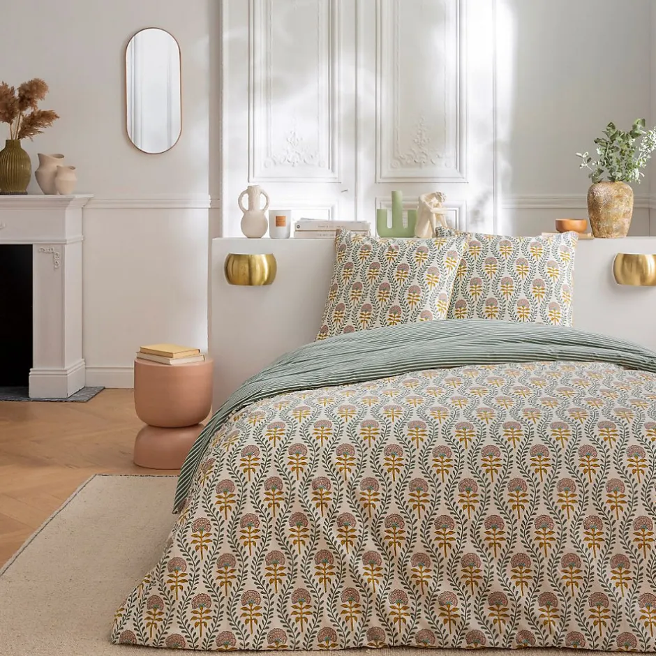 Future Home Parure de lit 2 personnes floral charme rayé 260x240cm