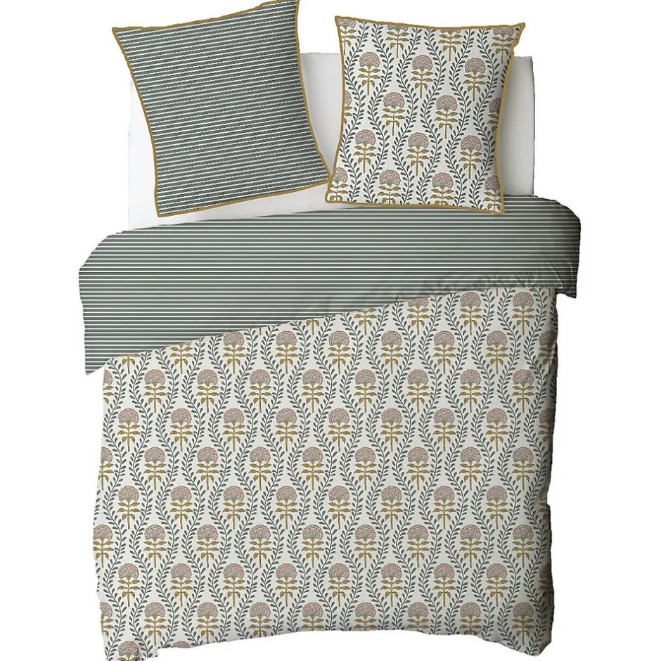 Future Home Parure de lit 2 personnes floral charme rayé 260x240cm