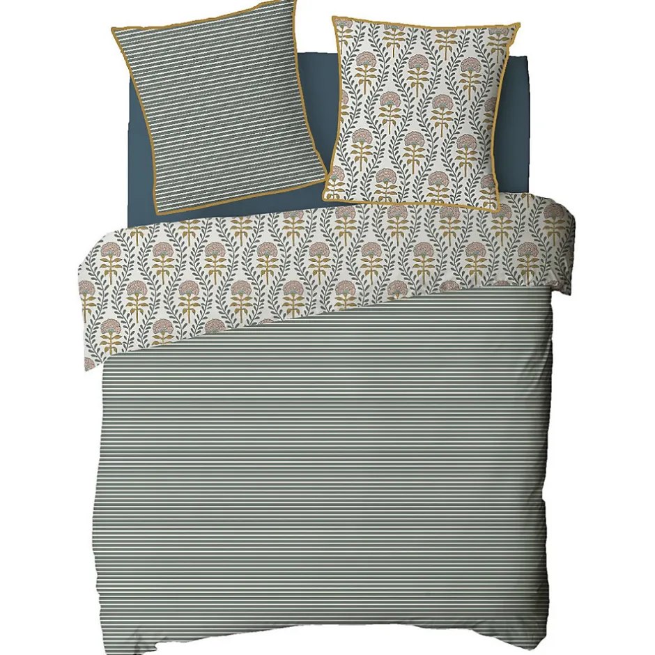 Future Home Parure de lit 2 personnes floral charme rayé 260x240cm
