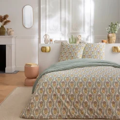 Future Home Parure de lit 2 personnes floral charme rayé 240x220cm