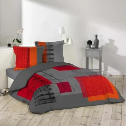 Douceur D'Intérieur Parure de lit 2 personnes "Quadro" (240x220 cm - Gris anthracite)