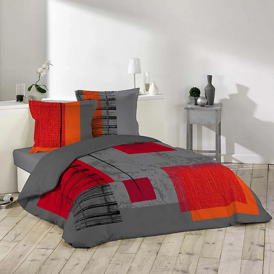 Douceur D'Intérieur Parure de lit 2 personnes "Quadro" (240x220 cm - Gris anthracite)