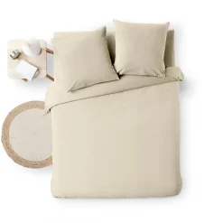 Douceur D'Intérieur Parure de Lit 3 Pièces 100% Coton Fils Teints Meline beige 260 x 240 cm Outlet