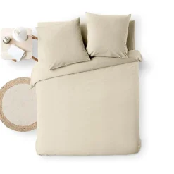 Douceur D'Intérieur Parure de Lit 3 Pièces 100% Coton Fils Teints Meline beige 260 x 240 cm Outlet