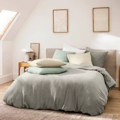 Douceur D'Intérieur Parure de Lit 3 Pièces 100% Coton Fils Teints Meline beige 260 x 240 cm Outlet