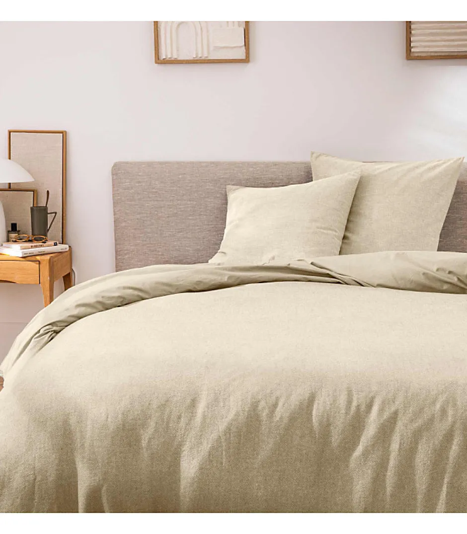 Douceur D'Intérieur Parure de Lit 3 Pièces 100% Coton Fils Teints Meline beige 240 x 220 cm