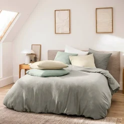 Douceur D'Intérieur Parure de Lit 3 Pièces 100% Coton Fils Teints Meline beige 240 x 220 cm