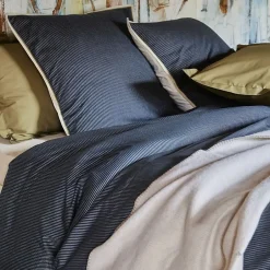 Linnea Parure de lit 3 pièces : housse 260x240 cm et taies 50x70 cm coton BRIXTON à rayures noires