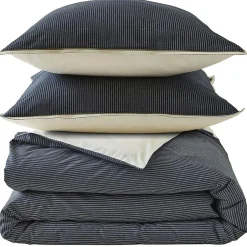 Linnea Parure de lit 3 pièces : housse 260x240 cm et taies 50x70 cm coton BRIXTON à rayures noires