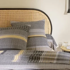 Linnea Parure de lit 2 pièces : housse 140x200 cm taie 65x65 cm 100% flanelle de coton JULES gris/jaune Best