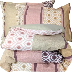 Linnea Parure de lit 3 pièces : housse 240x220 cm et taies 50x70 cm coton INOUK rose/beige Online