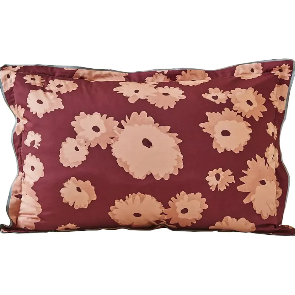 Linnea Parure de lit 2 pièces : housse 140x200 cm et taie 50x80 cm satin de coton COUP DE FOUDRE prune/caramel