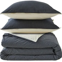 Linnea Parure de lit 3 pièces : housse 200x200 cm et taie 65x65 cm coton BRIXTON à rayures noires Discount