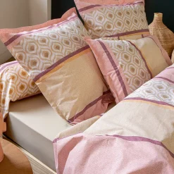 Linnea Parure de lit 2 pièces : housse 140x200 cm et taie 65x65 cm coton INOUK rose/beige