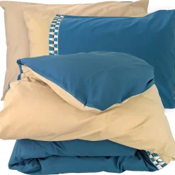 Linnea Parure de lit 3 pièces : housse 260x240 cm et taies 50x70 cm en percale de coton LINOA bleu cobalt