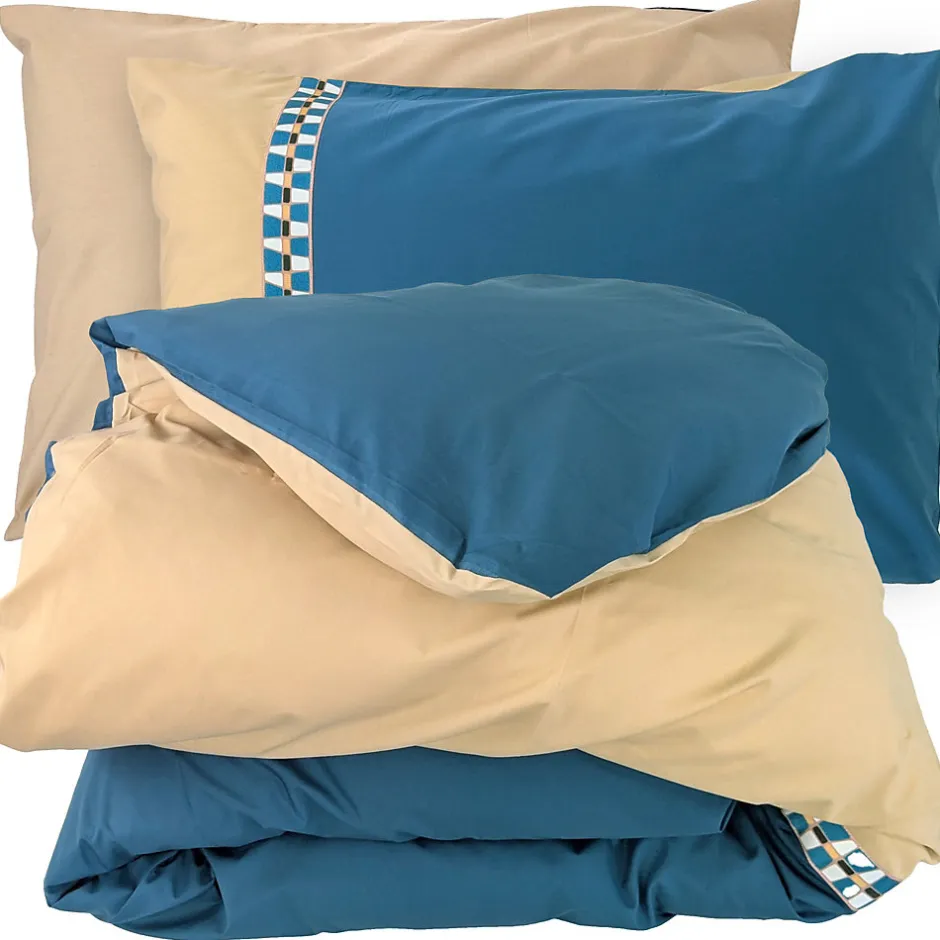 Linnea Parure de lit 3 pièces : housse 260x240 cm et taies 50x70 cm en percale de coton LINOA bleu cobalt