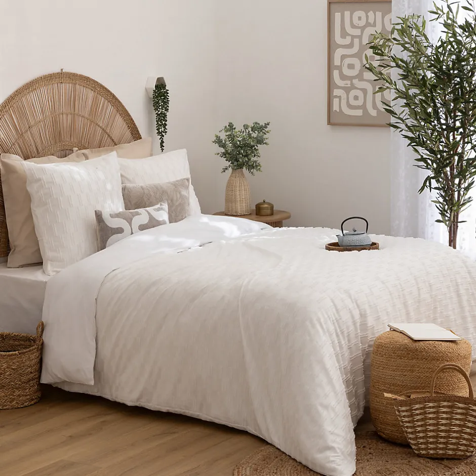 Atmosphera Créateur D'Intérieur Parure de lit 3 pièces Edie jacquard blanc 260x240cm - Atmosphera