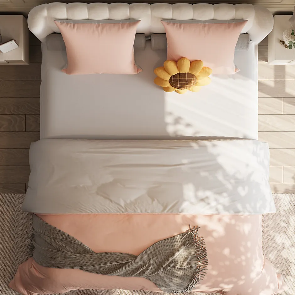 Simple Life Parure de lit 4 pièces en polyester 160x200 cm, motif à carreaux style coton, résistante aux plis et à la décoloration - Rose