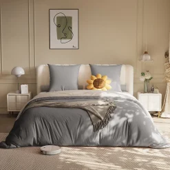 ProximaX Parure de lit 4 pièces en Polyester, 160 x 200 cm, motif à carreaux esthétique en coton, résistante aux Plis , Gris