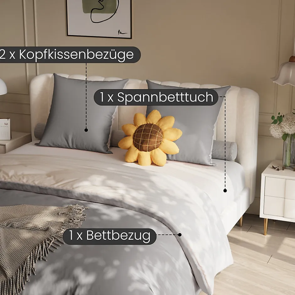 ProximaX Parure de lit 4 pièces en Polyester, 160 x 200 cm, motif à carreaux esthétique en coton, résistante aux Plis , Gris