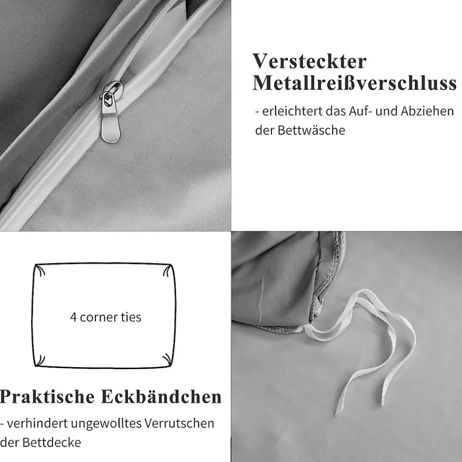 ProximaX Parure de lit 4 pièces en Polyester, 160 x 200 cm, motif à carreaux esthétique en coton, résistante aux Plis , Gris