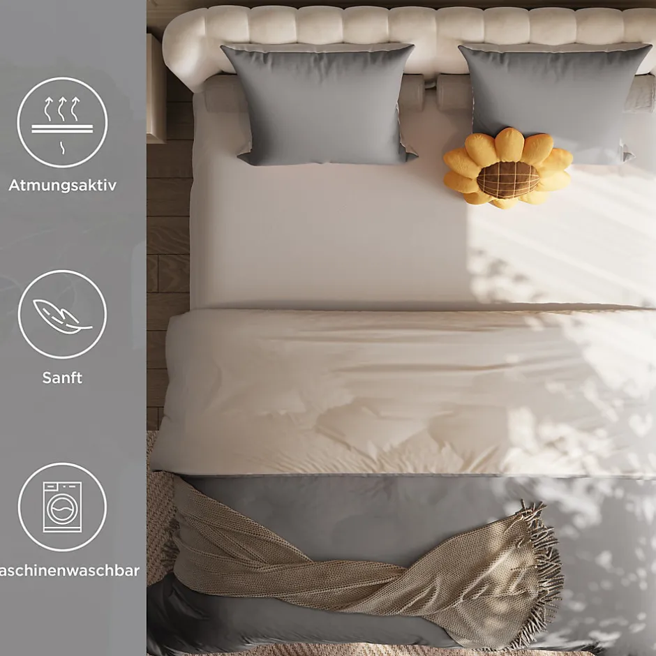 ProximaX Parure de lit 4 pièces en Polyester, 160 x 200 cm, motif à carreaux esthétique en coton, résistante aux Plis , Gris