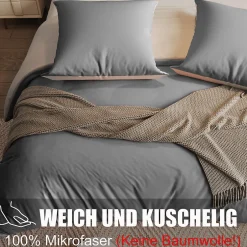 ProximaX Parure de lit 4 pièces en Polyester, 160 x 200 cm, motif à carreaux esthétique en coton, résistante aux Plis , Gris