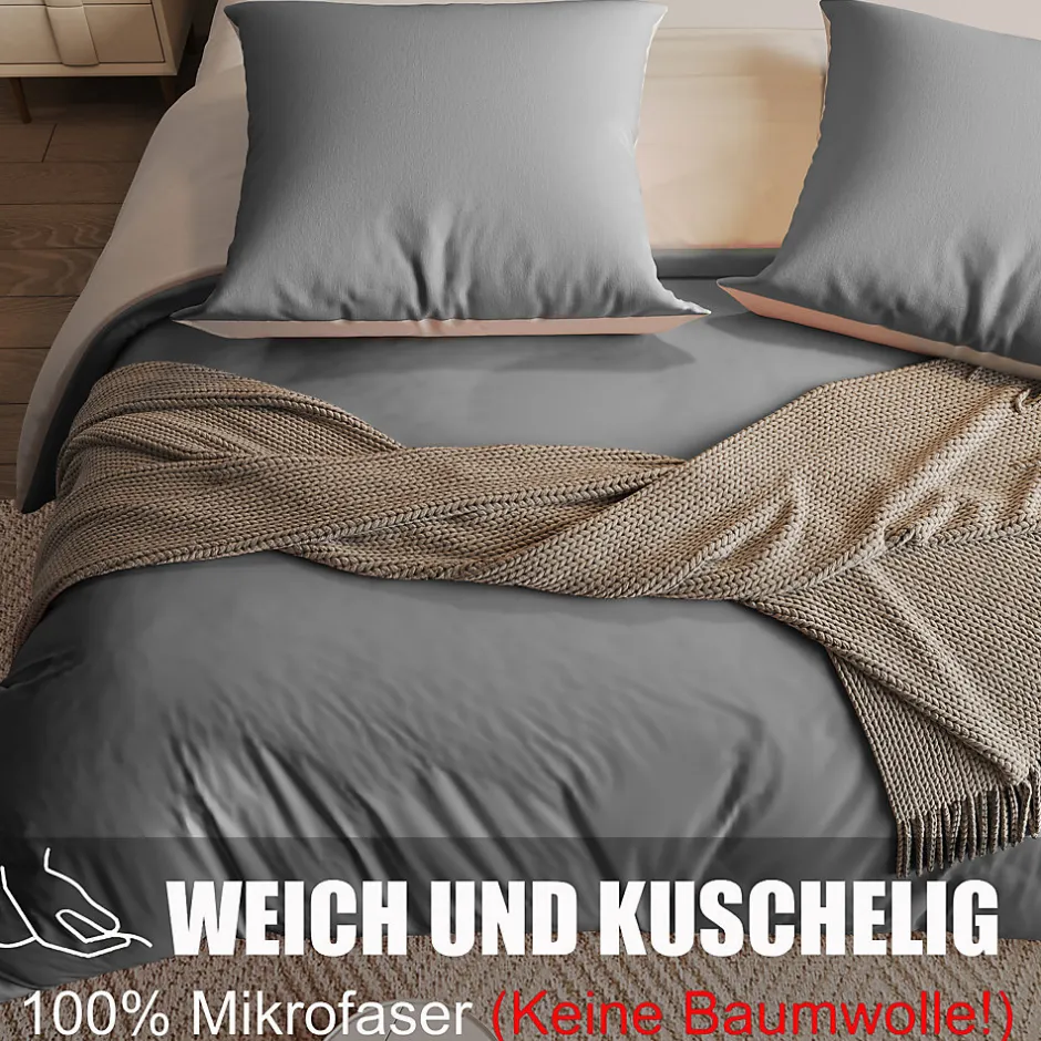 ProximaX Parure de lit 4 pièces en Polyester, 160 x 200 cm, motif à carreaux esthétique en coton, résistante aux Plis , Gris