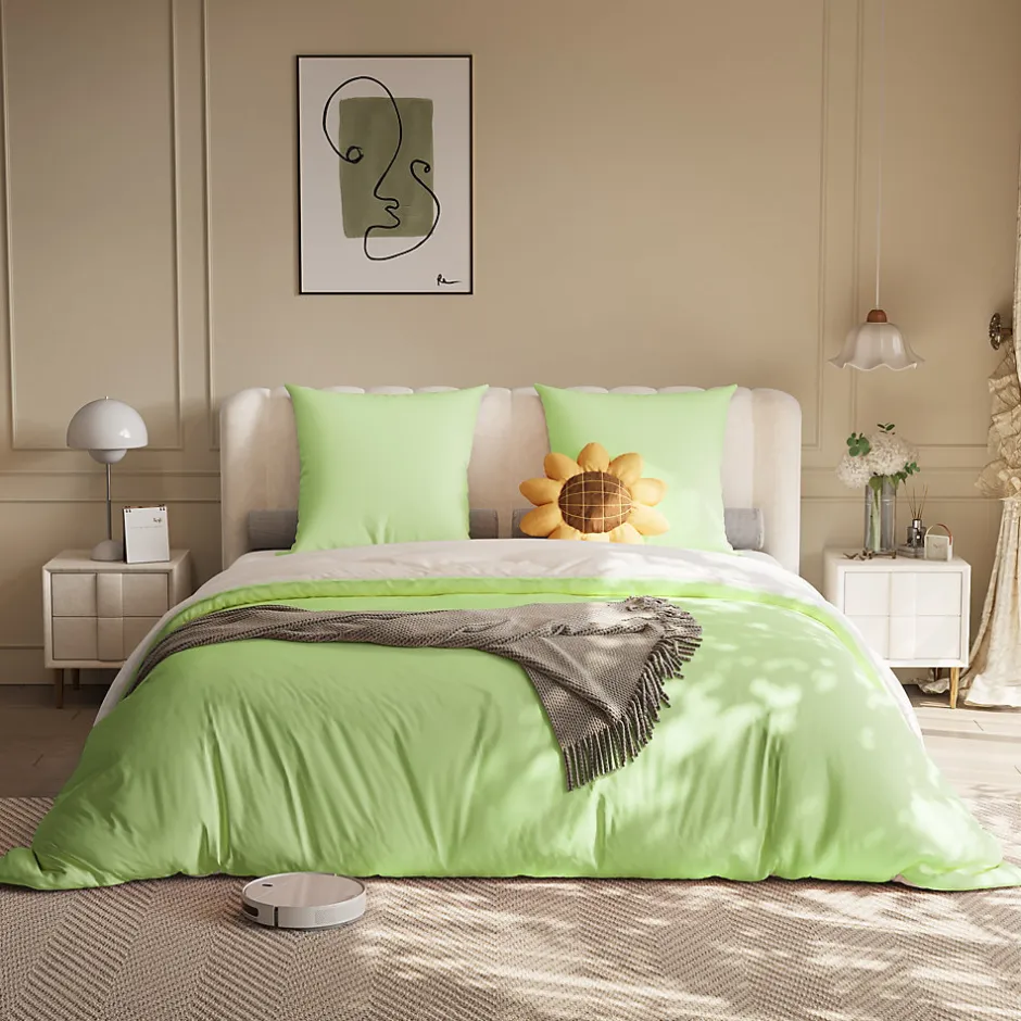 ProximaX Parure de lit 4 pièces en Polyester, 160 x 200 cm, motif à carreaux esthétique en coton, résistante aux Plis, Vert
