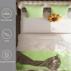 ProximaX Parure de lit 4 pièces en Polyester, 160 x 200 cm, motif à carreaux esthétique en coton, résistante aux Plis, Vert