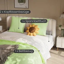 ProximaX Parure de lit 4 pièces en Polyester, 160 x 200 cm, motif à carreaux esthétique en coton, résistante aux Plis, Vert